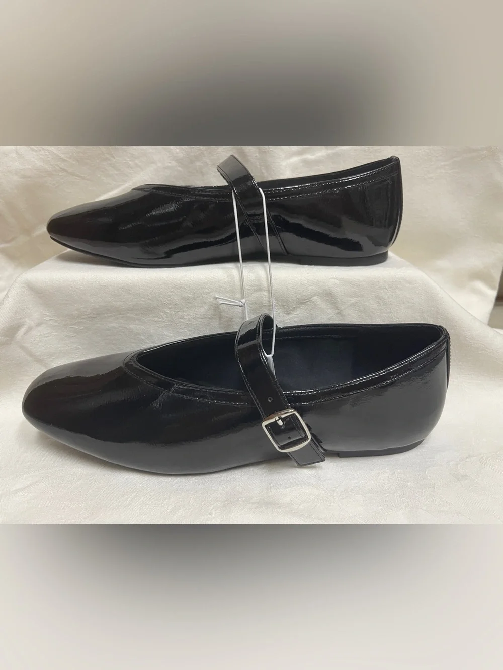 NWT A New Day Womens Shoes 11 Mary Jane Flats Black Faux Patent Leather Buckle